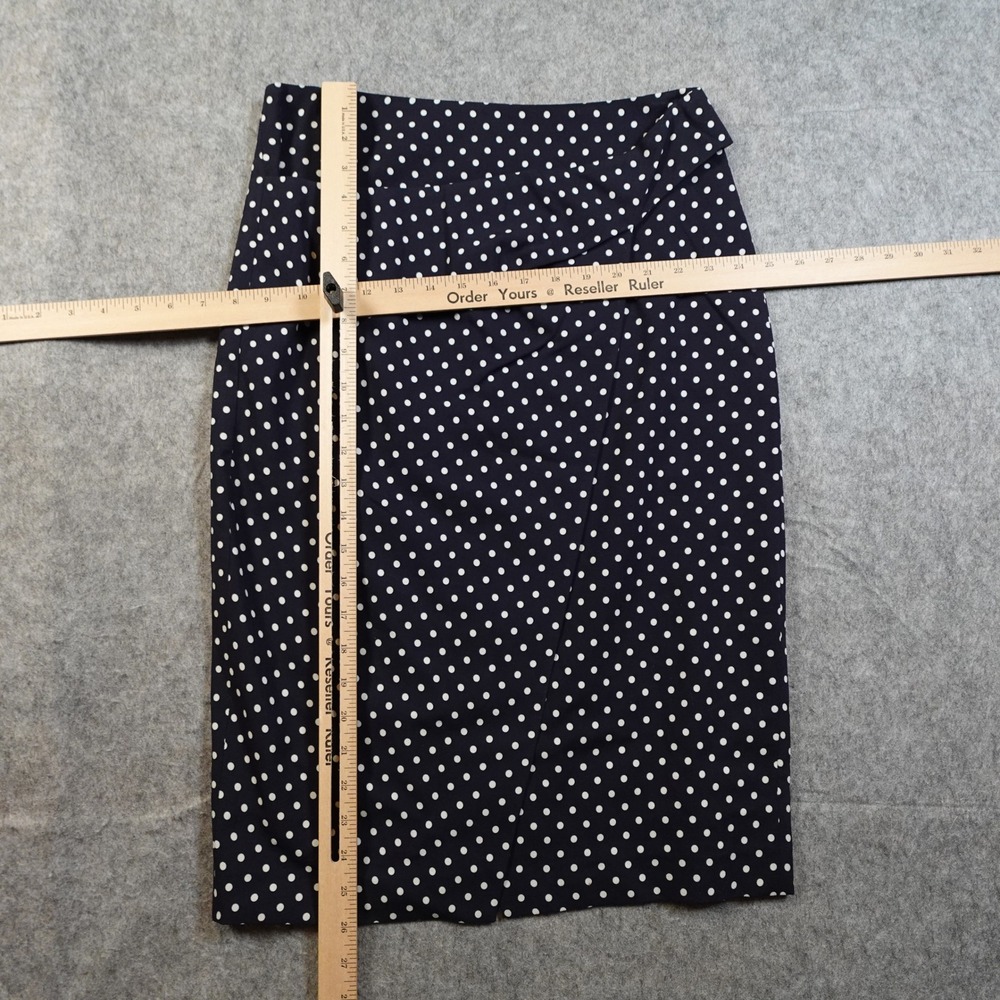 Judith Charles Skirt Womens 6 Pencil Midi Faux Wrap Navy White Polka Dot Office - Picture 3 of 9